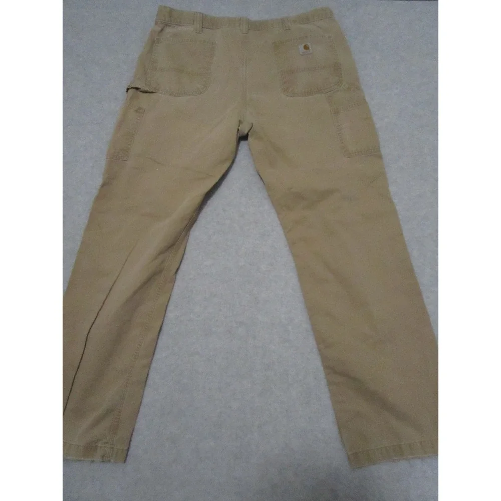 Carhartt Pants Mens 36 Khaki Carpenter‎ Workwear Denim Relaxed Fit Distressed
